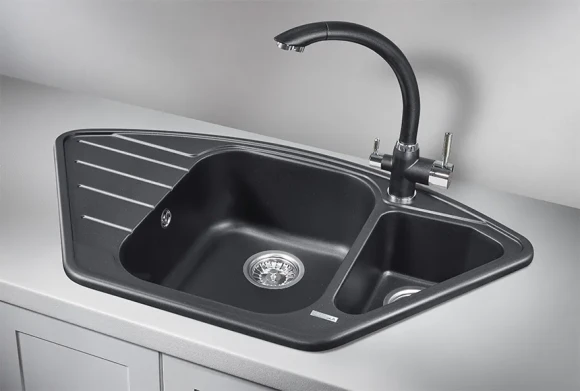 9101, ШВАРЦ (чёрный металлик)  кухонная мойка, кварц