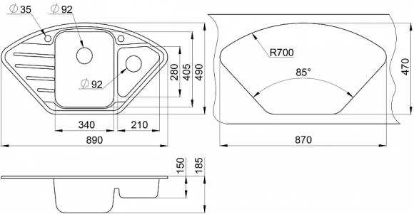 9101, ШВАРЦ (чёрный металлик)  кухонная мойка, кварц