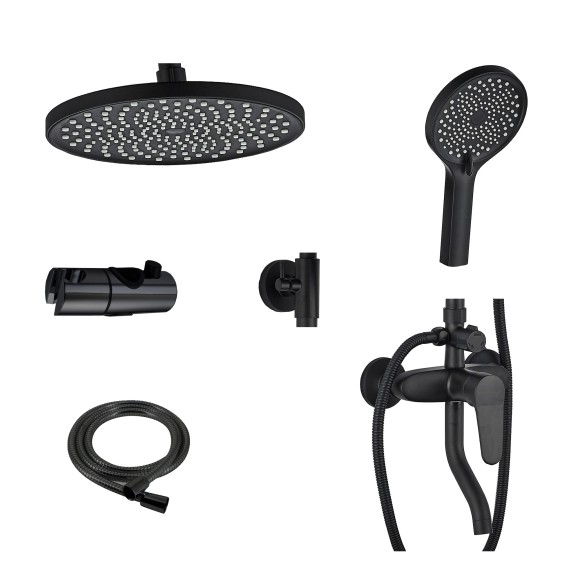 FS04B Душевая стойка со смесителем латунь, черный EvaGold FS04B Душевая стойка со смесителем латунь, черный EvaGold