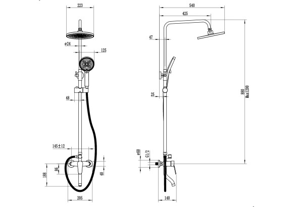 FS04B Душевая стойка со смесителем латунь, черный EvaGold FS04B Душевая стойка со смесителем латунь, черный EvaGold
