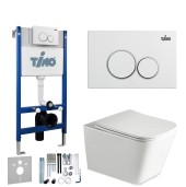  TIMO Комплект 3 в 1 унитаз белый SOLI + инсталляция + кнопка смыва KULO глянцевая белая с шумоизоляцией и креплениями