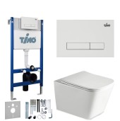 TIMO Комплект 3 в 1 унитаз белый SOLI + инсталляция и кнопка смыва INARI глянцевая белая с шумоизоляцией и креплениями