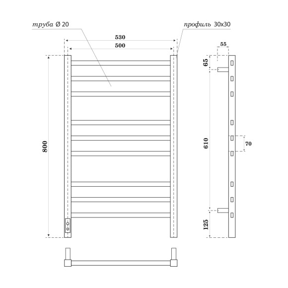 Полотенцесушитель электрический Point Веста PN70758GR П9 500x800, диммер слева, графит премиум Полотенцесушитель электрический Point Веста PN70758GR П9 500x800, диммер слева, графит премиум