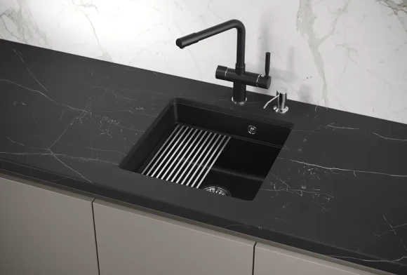 KS-4501U, ШВАРЦ (чёрный металлик), кухонная мойка, кварц KS-4501U, ШВАРЦ (чёрный металлик), кухонная мойка, кварц