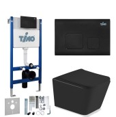 TIMO Комплект 3 в 1 унитаз черный SOLI + инсталляция + кнопка смыва SOLI черная матовая с шумоизоляцией и креплениями