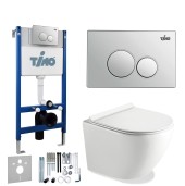 TIMO Комплект 3 в 1 унитаз белый KULO + инсталляция + кнопка смыва KULO глянцевая хромированная с шумоизоляцией и креплениями TIMO Комплект 3 в 1 унитаз белый KULO + инсталляция + кнопка смыва KULO глянцевая хромированная с шумоизоляцией и креплениями