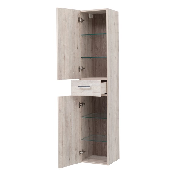 Пенал, 35 см, подвесной/напольный, универсальный, 2 дверцы, 1 ящик, 4 стеклянные полки, дуб кантри