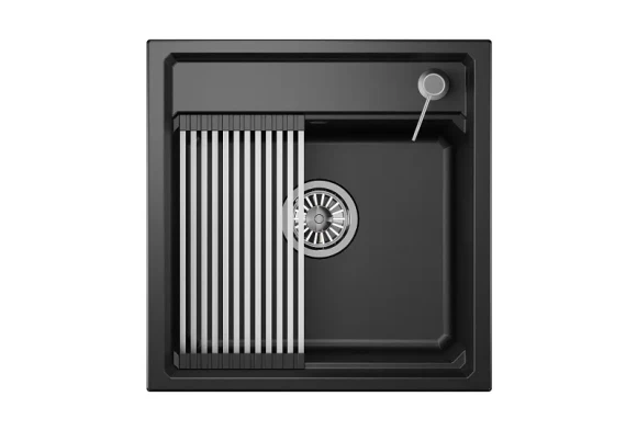 KS-5002, ШВАРЦ (чёрный металлик), кухонная мойка, кварц KS-5002, ШВАРЦ (чёрный металлик), кухонная мойка, кварц
