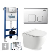 TIMO Комплект 3 в 1 унитаз белый KULO + инсталляция + кнопка смыва SOLI глянцевая хромированная с шумоизоляцией и креплениями TIMO Комплект 3 в 1 унитаз белый KULO + инсталляция + кнопка смыва SOLI глянцевая хромированная с шумоизоляцией и креплениями