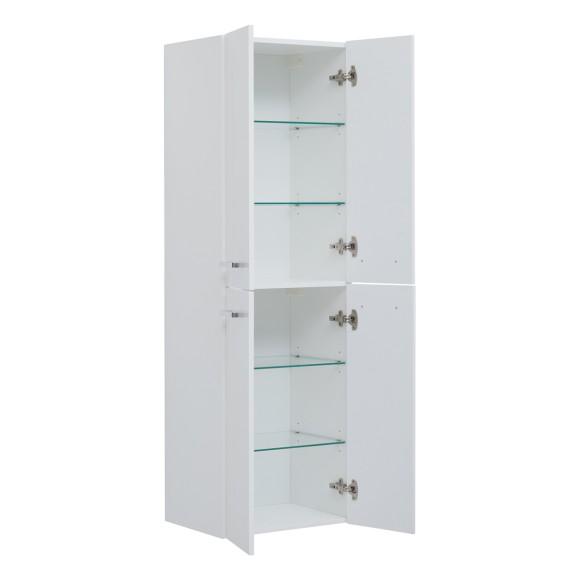 Пенал, 50 см, подвесной/напольный, универсальный, 4 дверцы, 4 стеклянные полки, белый глянец