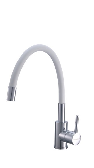 FK03W Смеситель для кухни нержавейка, белый EvaGold