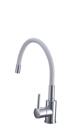 FK03W Смеситель для кухни нержавейка, белый EvaGold