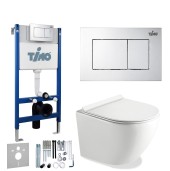 TIMO Комплект 3 в 1 унитаз белый KULO + инсталляция + кнопка смыва REKO глянцевая хромированная с шумоизоляцией и креплениями TIMO Комплект 3 в 1 унитаз белый KULO + инсталляция + кнопка смыва REKO глянцевая хромированная с шумоизоляцией и креплениями