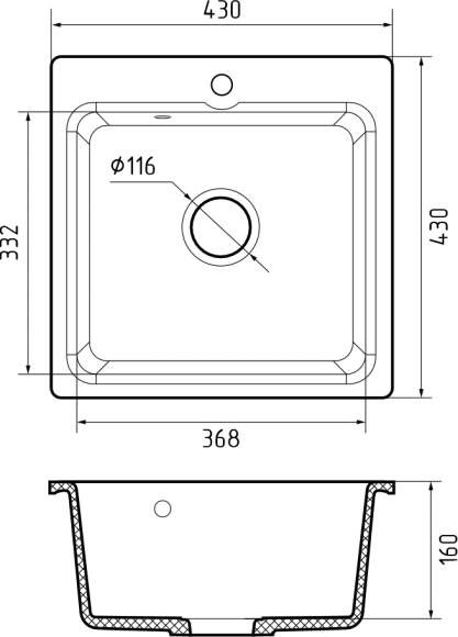 GRANFEST Мойка SMART 430  1-чаша 432*432мм песочный арт.GF-SM-