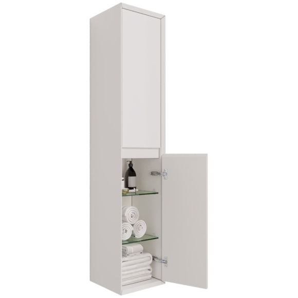 Пенал QL35, 35 см, подвесной/напольный, универсальный, 2 дверцы, 4 стеклянные полки, белый глянец