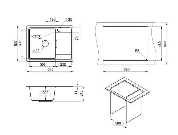 6503, ЧЁРНЫЙ, кухонная мойка, кварц 6503, ЧЁРНЫЙ, кухонная мойка, кварц