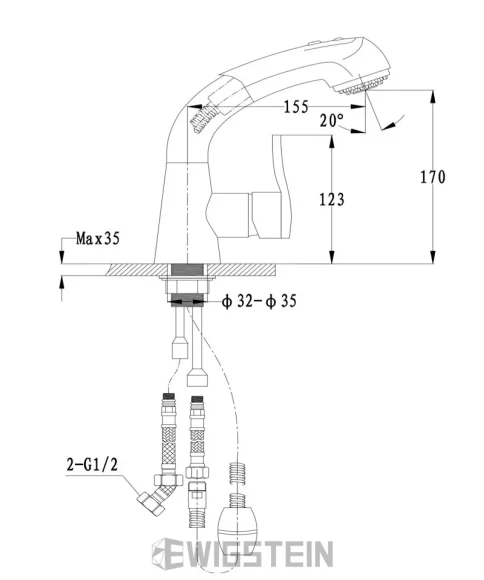 EWIGSTEIN Смеситель для кухни боковой с выдвижной лейкой D-40мм бежевый арт.
