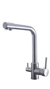 FK042C Смеситель для кухни нержавейка, хром со встр. фильтром (краном) под питьевую воду EvaGold