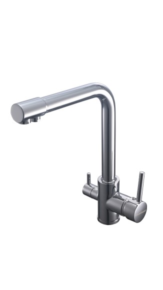 FK042C Смеситель для кухни нержавейка, хром со встр. фильтром (краном) под питьевую воду EvaGold