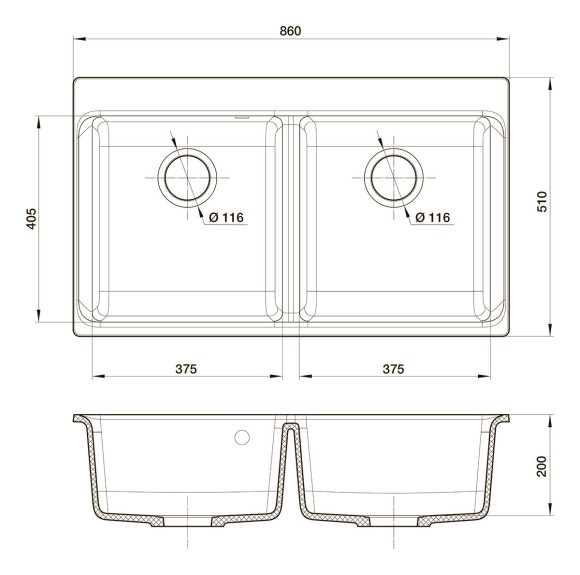 Мойка кухонная RIVELATO Axel 90-2D, 860x510, X-90-2D топаз, кварц Мойка кухонная RIVELATO Axel 90-2D, 860x510, X-90-2D топаз, кварц