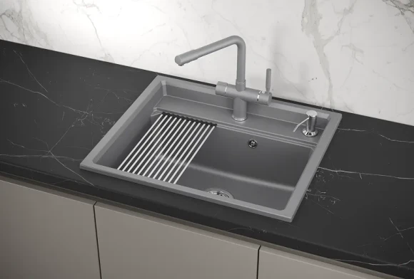 KS-6003, АЛЮМИНИУМ, кухонная мойка, кварц KS-6003, АЛЮМИНИУМ, кухонная мойка, кварц