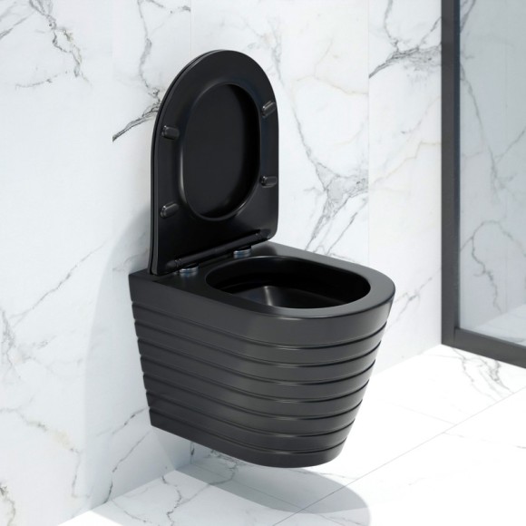 Унитаз подвесной K703BM черный матовый безободковый, сиденье тонкое ДП, крепления 