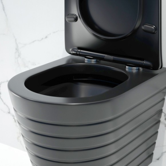 Унитаз подвесной K703BM черный матовый безободковый, сиденье тонкое ДП, крепления 