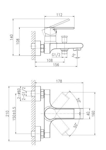 Смеситель для ванны BRASKO однорычажный Смеситель для ванны BRASKO однорычажный