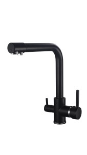 FK042B Смеситель для кухни нержавейка, черный со встр. фильтром (краном) под питьевую воду EvaGold