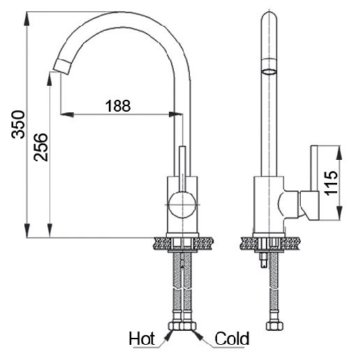 GRANFEST Смеситель для кухни U-обр. D-35мм бежевый арт.
