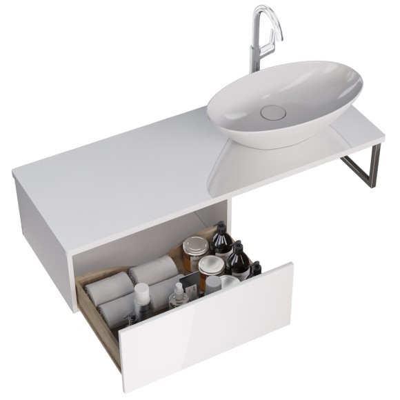 Ящик BOX, 60 см, подвесной, для стеклянной столешницы LINE, 1 ящик, push-to-open, белый глянец