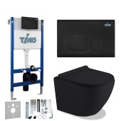 TIMO Комплект 3 в 1 унитаз черный KULO + инсталляция + кнопка смыва SOLI черная матовая с шумоизоляцией и креплениями