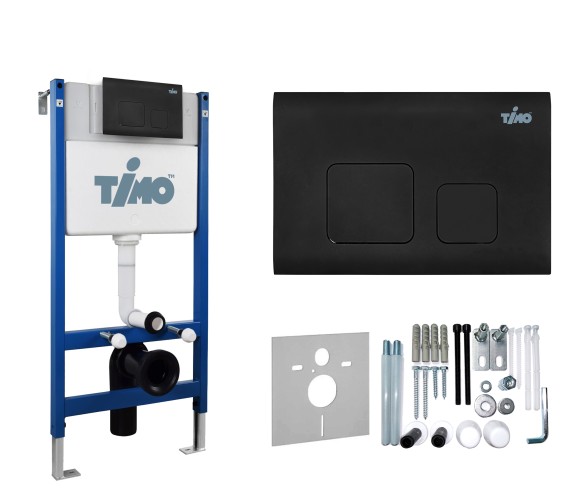 TIMO Комплект 3 в 1 унитаз черный KULO + инсталляция + кнопка смыва SOLI черная матовая с шумоизоляцией и креплениями