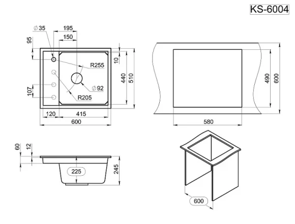 KS-6004, АЛЮМИНИУМ, кухонная мойка, кварц KS-6004, АЛЮМИНИУМ, кухонная мойка, кварц