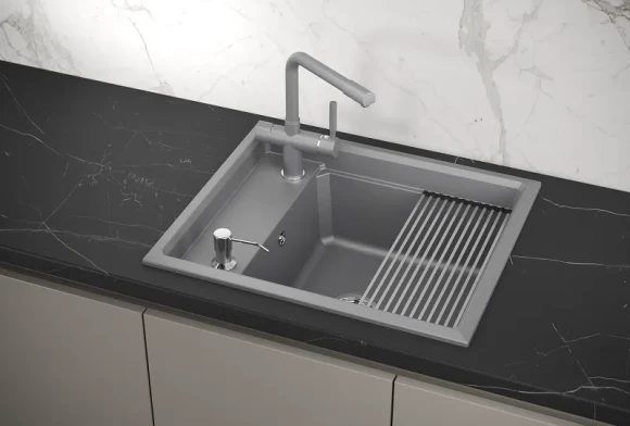 KS-6004, АЛЮМИНИУМ, кухонная мойка, кварц KS-6004, АЛЮМИНИУМ, кухонная мойка, кварц