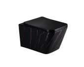 EG633Black-G Подвесной унитаз EvaGold мрамор черное золото, безободковый, сид. черн. мат. тонкое ДП 
