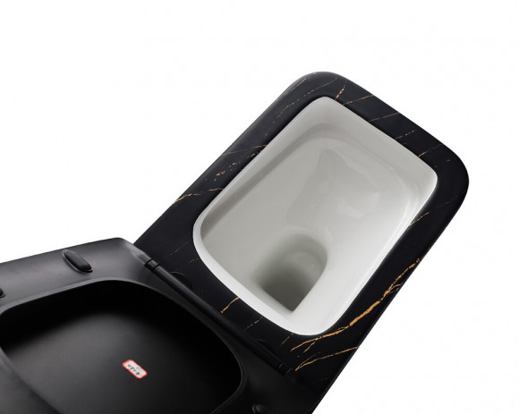 EG633Black-G Подвесной унитаз EvaGold мрамор черное золото, безободковый, сид. черн. мат. тонкое ДП 