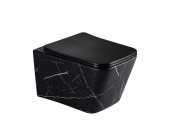 EG633Black-W Подвесной унитаз EvaGold мрамор черно-белый, безободковый, сид. черн. мат. тонкое ДП 