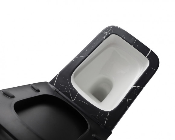 EG633Black-W Подвесной унитаз EvaGold мрамор черно-белый, безободковый, сид. черн. мат. тонкое ДП 
