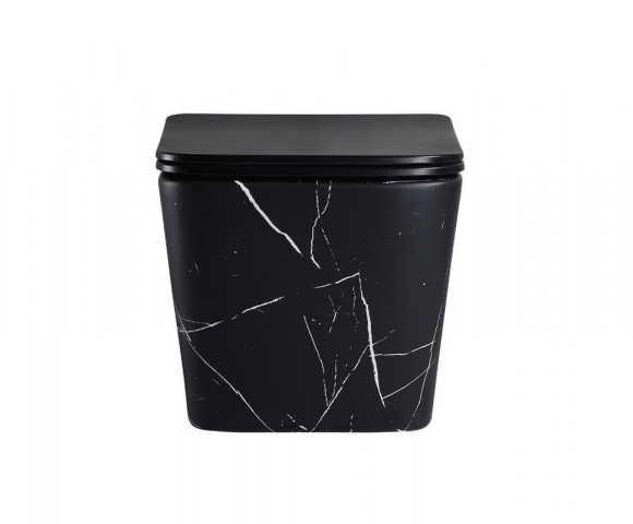 EG633Black-W Подвесной унитаз EvaGold мрамор черно-белый, безободковый, сид. черн. мат. тонкое ДП 