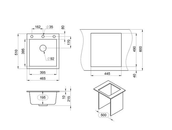 4651, ШВАРЦ (чёрный металлик), кухонная мойка, кварц