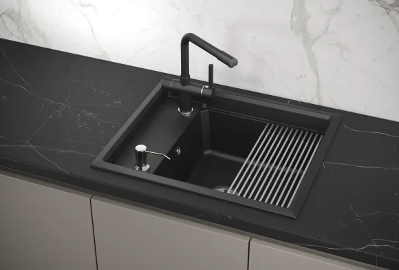 KS-6004, ШВАРЦ (чёрный металлик), кухонная мойка, кварц