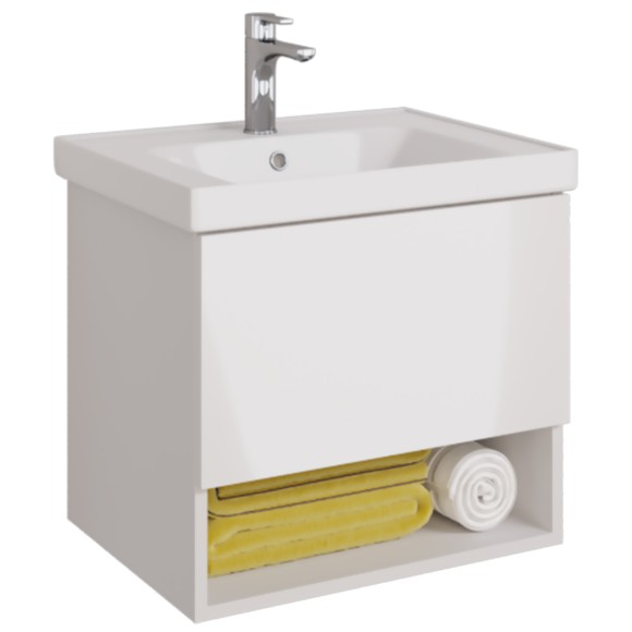 Тумба PERFECTO, 60 см, подвесная, 1 ящик, push-to-open, белый глянец