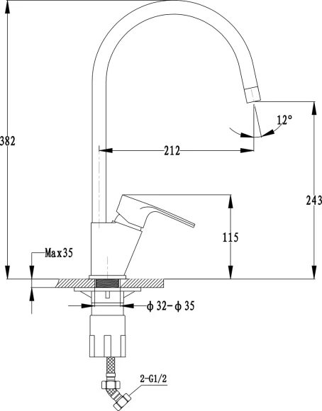 EWIGSTEIN Смеситель для кухни U-обр. D-35мм бежевый арт.