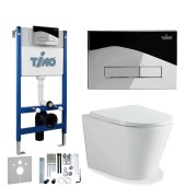 TIMO Комплект унитаз белый INARI + инсталляция + кнопка смыва INARI глянцевая хромированная с шумоизоляцией и креплениями TIMO Комплект унитаз белый INARI + инсталляция + кнопка смыва INARI глянцевая хромированная с шумоизоляцией и креплениями